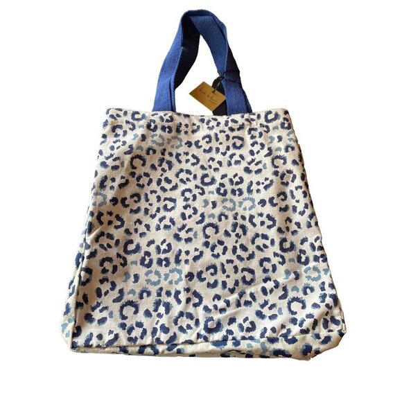 NWT Nicole Miller Blue Leopard Animal Print Canvas Tote Bag - Picture 1 of 5